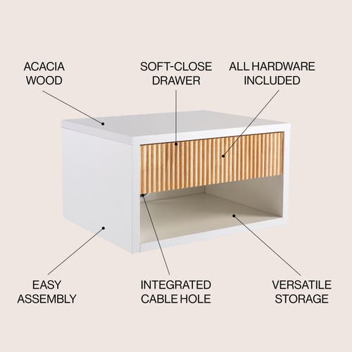 Jonathan Y Elise Classic Contemporary Floating Wall Mounted Nightstand With Soft-close Tambour Drawe In White/light Oak
