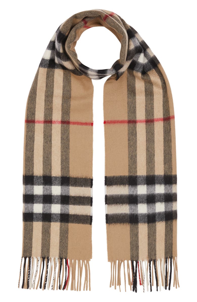 Burberry Giant Icon Check Cashmere Scarf, Alternate, color, Archive Beige