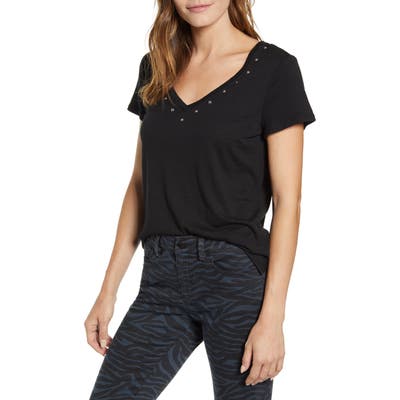 Vince Camuto Studded V-Neck Tee, Black