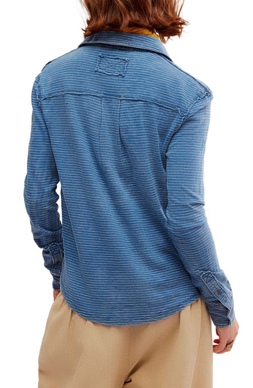 Shop Free People Stripe Jersey Shirt In Indigo Combo