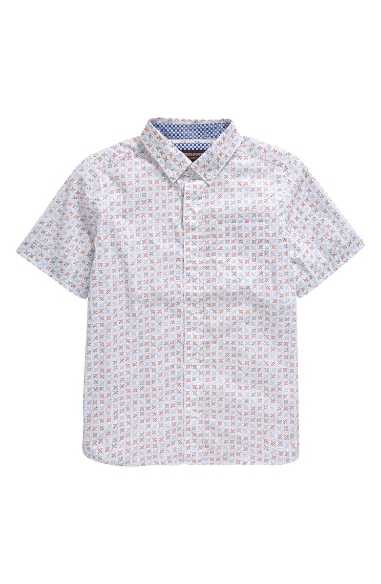 Johnston & Murphy Kids' Airplane Print Short Sleeve Cotton Button-Down ...