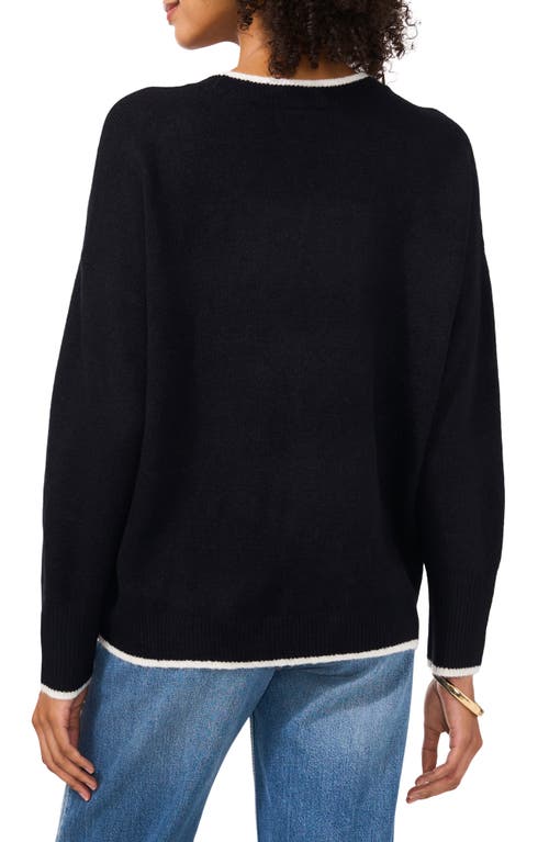 Vince Camuto Tipped Crewneck Sweater In Rich Black