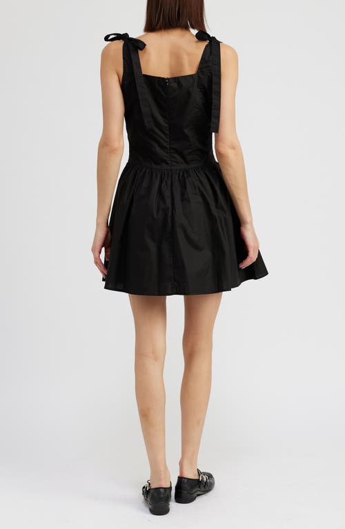 En Saison Charlie Tie Strap Cotton Poplin Minidress In Black