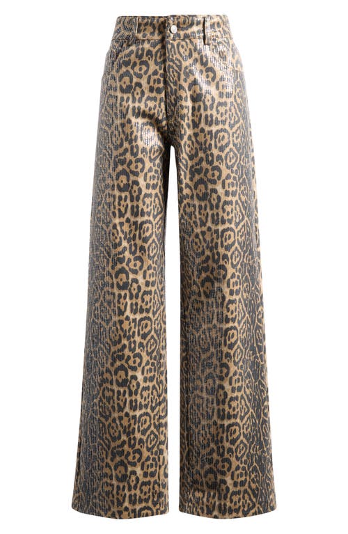 Endless Rose Leopard Sequin Wide Leg Jeans In Leopard