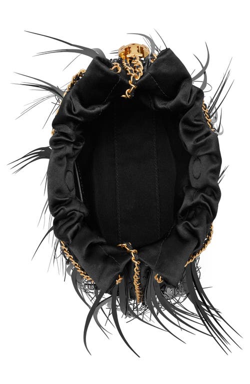 Tory Burch Mini Fleming Feather Drawstring Bag In Black