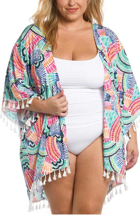 La Blanca Plus Size Waves Kimono In Multi