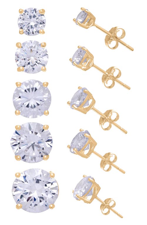 Fzn Set Of 5 Cubic Zirconia Stud Earrings In Gold