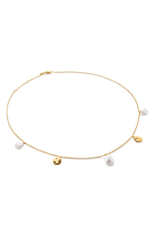 Shop Monica Vinader Capri Charm Necklace In 18ct Gold Vermeil/pearl