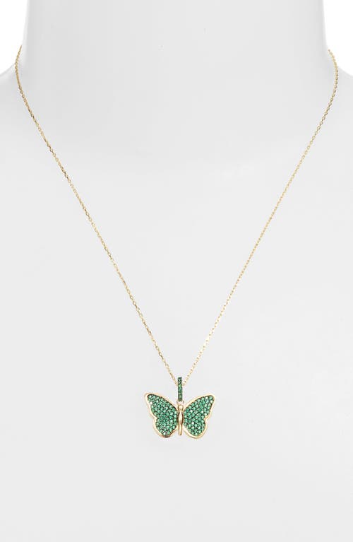 Shop Shymi Pavé Butterfly Pendant Necklace In Gold/green