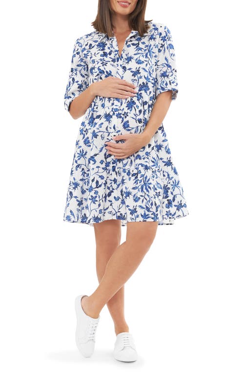 Ripe Maternity Brook Floral Shirtdress White /Lapis at Nordstrom,