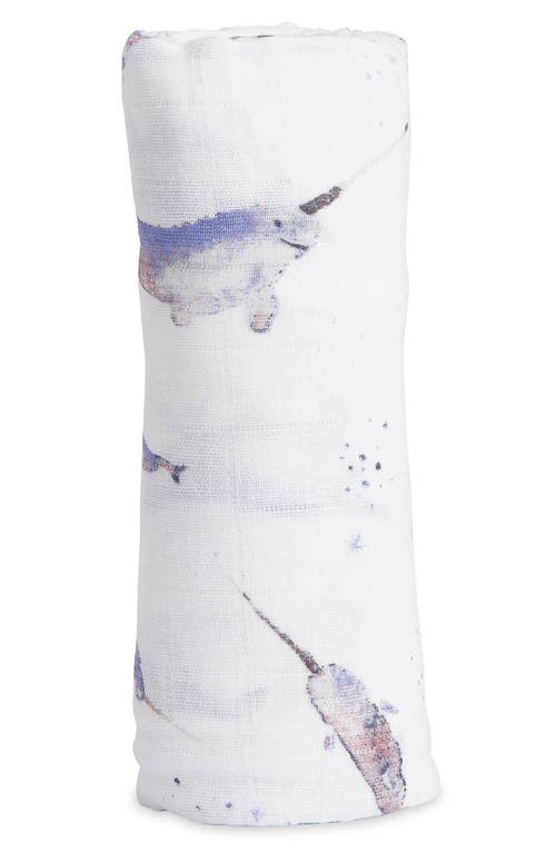 little unicorn Cotton Muslin Swaddle Blanket in Narwhal at Nordstrom