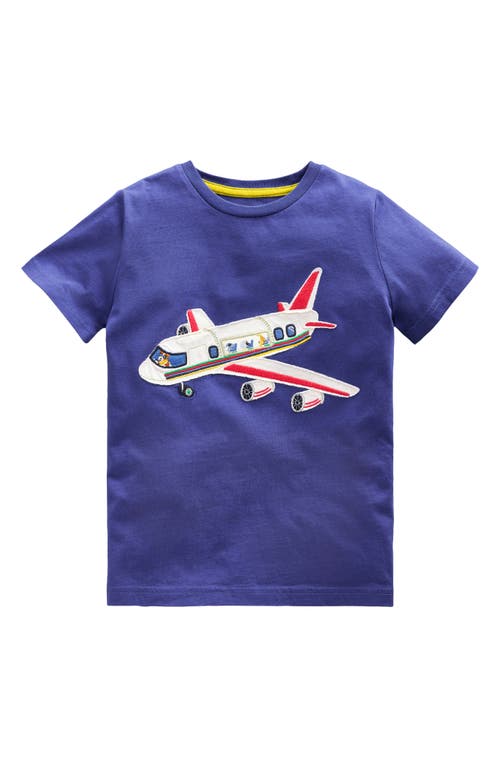 Mini Boden Kids' Plane Appliqué T-shirt In Blue Heron Areoplane