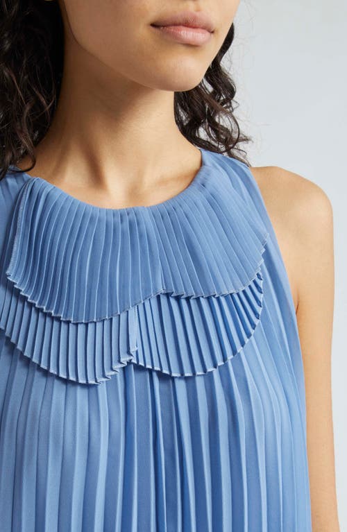 Emporio Armani Plissé Sleeveless Shift Dress In Solid Light Blue