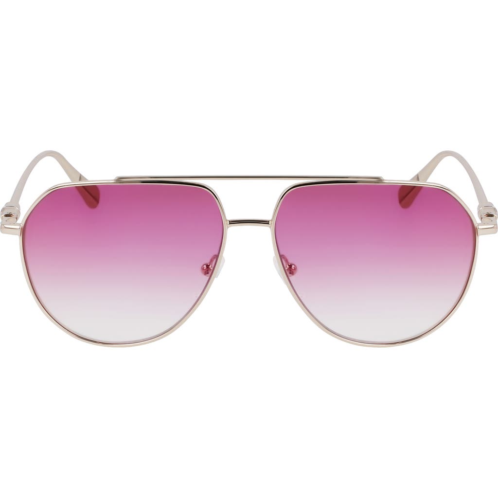 Longchamp Roseau 57mm Gradient Aviator Sunglasses In Gold/gradient Rose