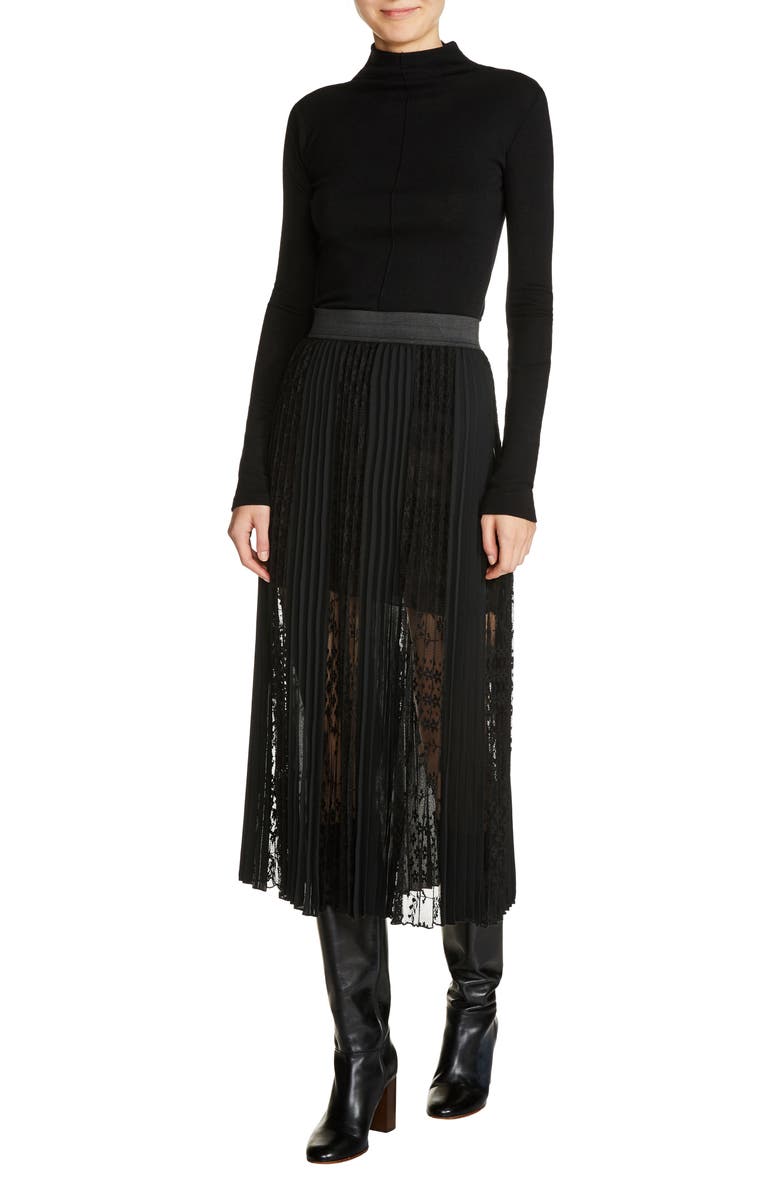 maje Lace Inset Pleated Midi Skirt | Nordstrom