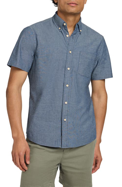 Faherty Playa Regular Fit Print Short Sleeve Button-down Shirt In Weathered Blue