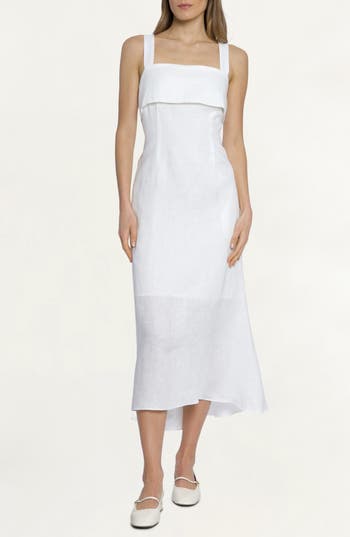 Shop Luxely Huxely Linen Midi Dress In Cloud Dancer