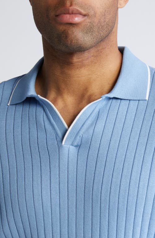 Shop Bugatchi Tipped Johnny Collar Short Sleeve Sweater In Air Blue