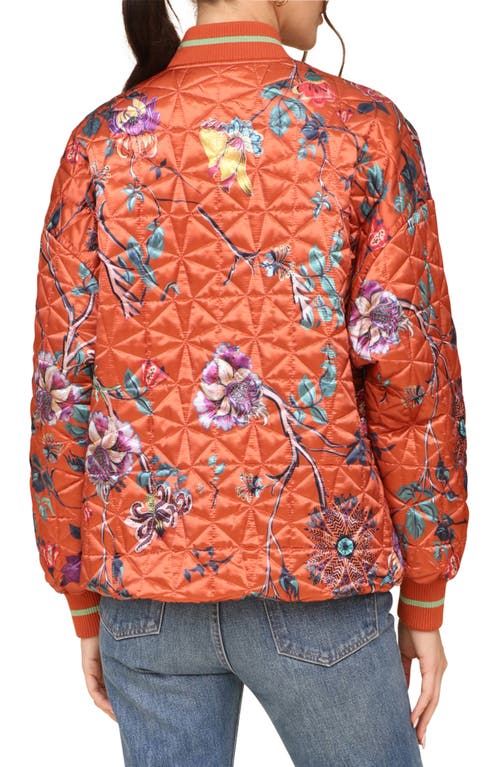 Avec Les Filles Floral Print Quilted Satin Bomber Jacket In Spice Floral