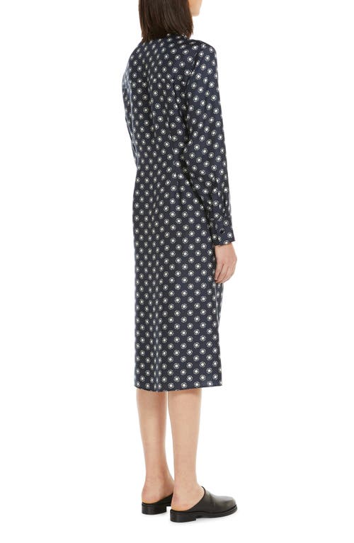 Shop Max Mara Leisure Melania Print Long Sleeve Silk Dress In Midnight Blue