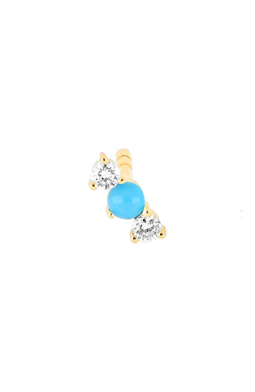 Ef Collection Single Diamond & Turquoise Bar Stud Earring In Gold