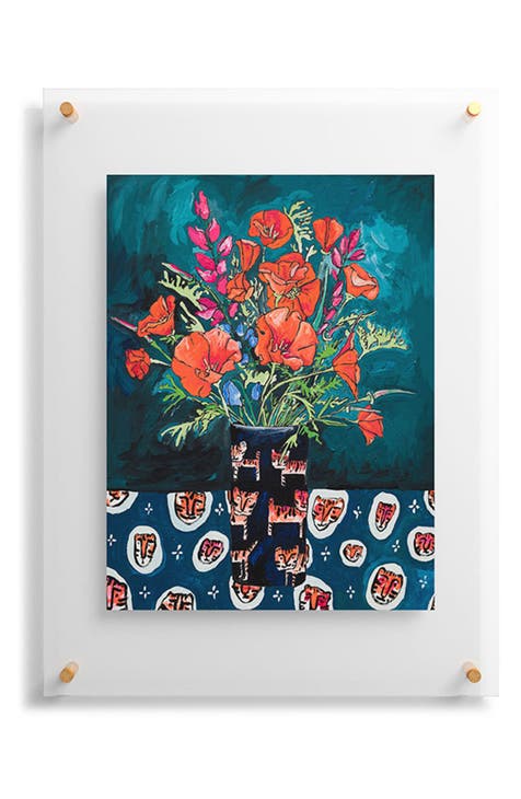 California Summer Bouquet Oranges & Lily Blossoms in Blue & White Urn Floating Art Print