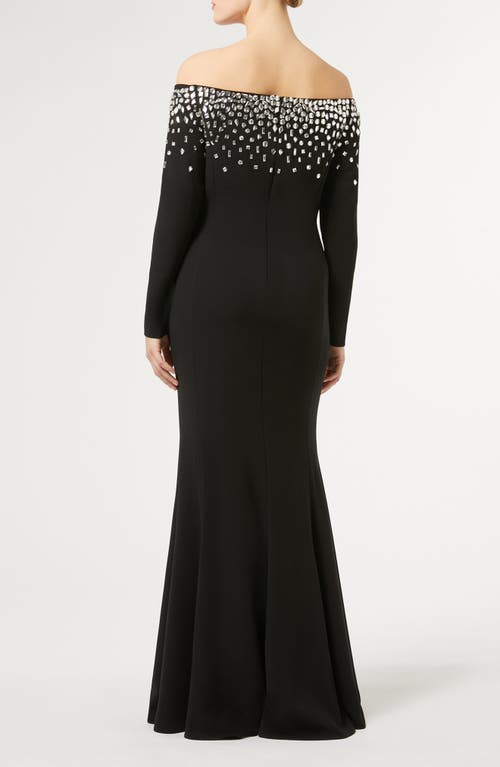 Shop Marina Rinaldi Pedina Off The Shoulder Long Sleeve Cady Gown In Black