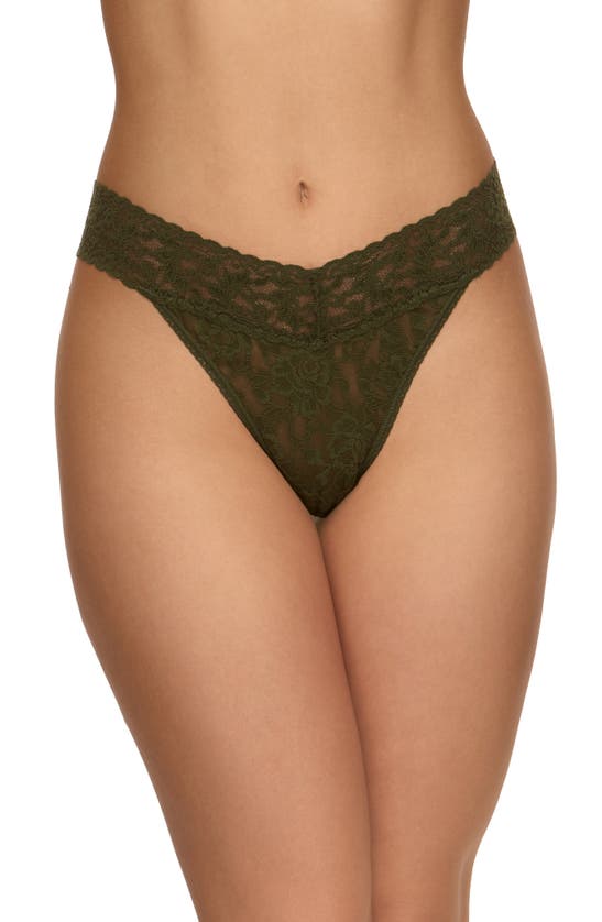 Hanky Panky Regular Rise Lace Thong In Woodland Green