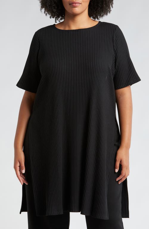 Eileen Fisher Ballet Neck Rib Longline Top in Black 