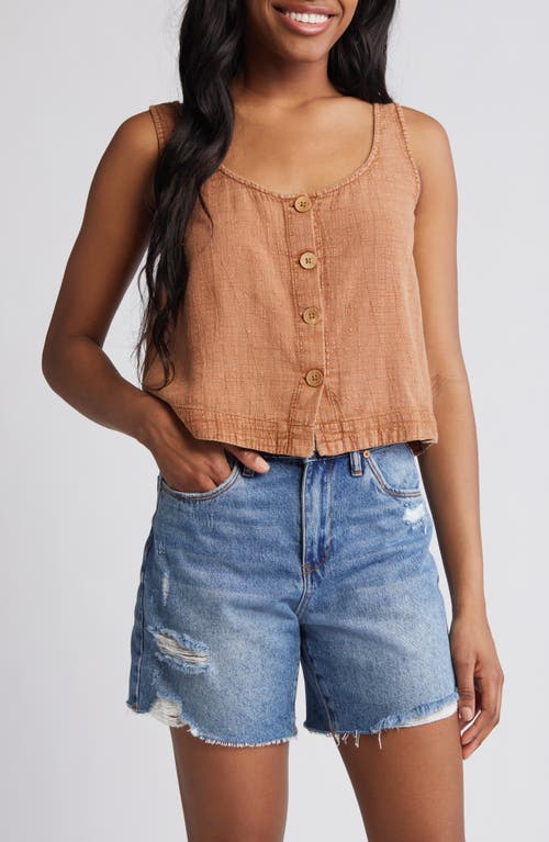 Classic Surf Cotton Crop Button-Up Tank in Brown