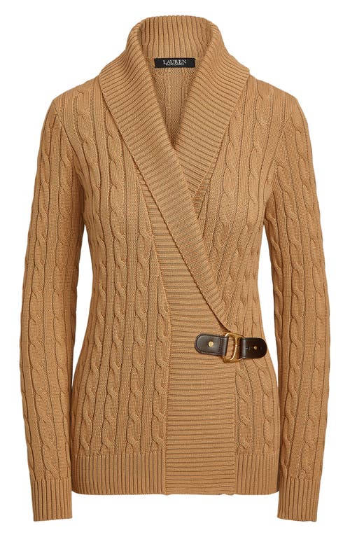 Ralph Lauren Lauren Cable Stitch Cotton Wrap Cardigan In Classic Camel