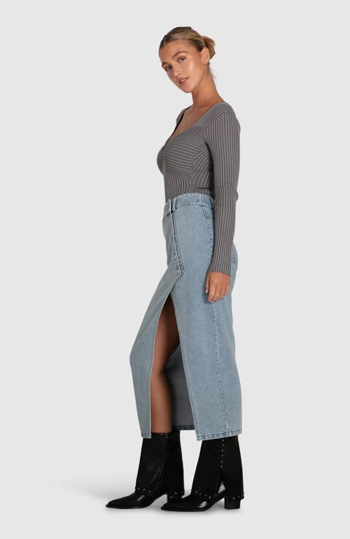 Belle & Bloom Can't Forget You Denim Midi Skirt In Stonewash