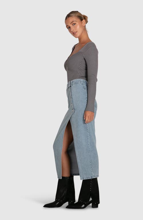 Shop Belle & Bloom Can't Forget You Denim Midi Skirt In Stonewash