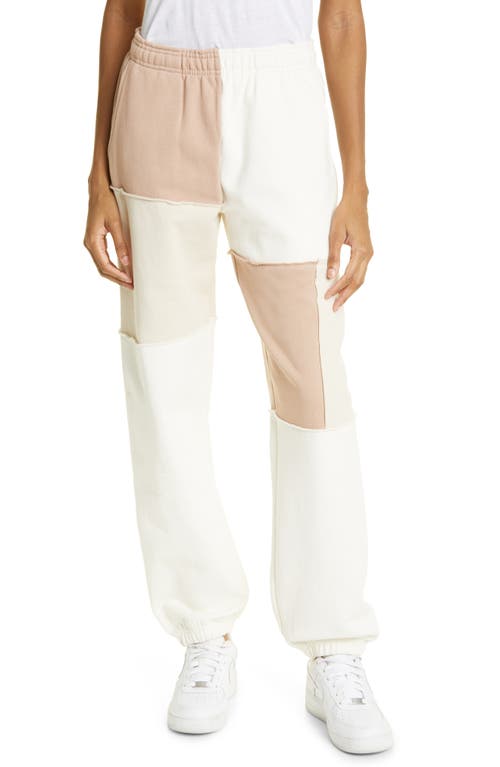 Melody Ehsani Gender Inclusive Patchwork Sweatpants in Warm Taupe Multi