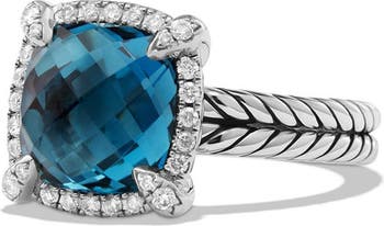Ocean-Themed Sterling Silver Ring with Faceted Blue Topaz - Marine