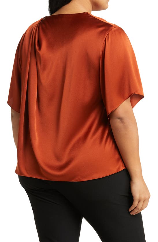 Shop Vince Drape Neck Flutter Sleeve Silk Top In Rust Amber