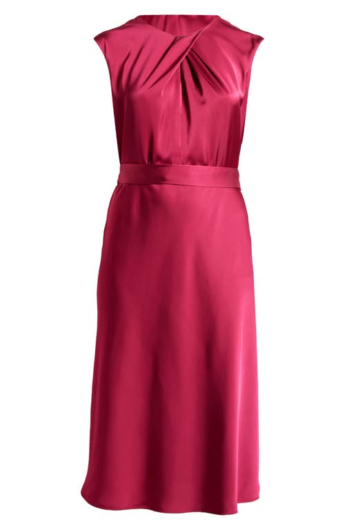 Shop Tahari Asl Cross Neck Satin Midi Dress In Mulberry