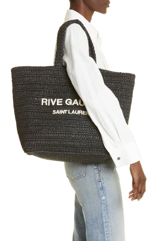 Shop Saint Laurent Rive Gauche Logo Crochet Tote In Nero/crema Soft