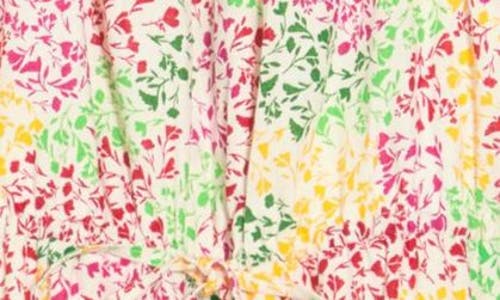 Shop Donna Morgan Floral Ruffle Sleeveless Linen Blend Minidress In Ivory/yellow/hot Pink