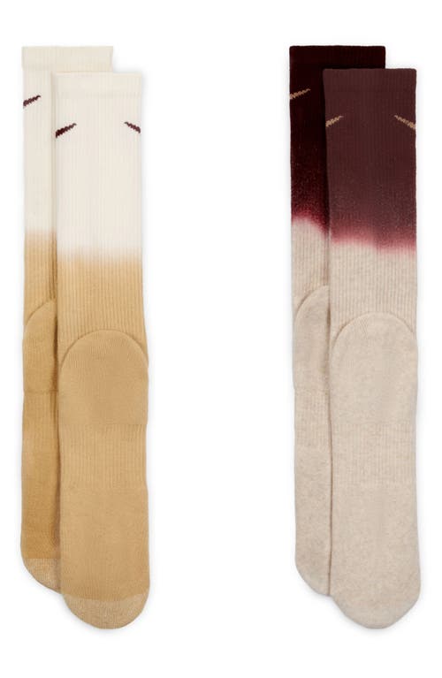 Shop Nike 2-pack Dri-fit Everyday Plus Cushioned Crew Socks In Beige/multi