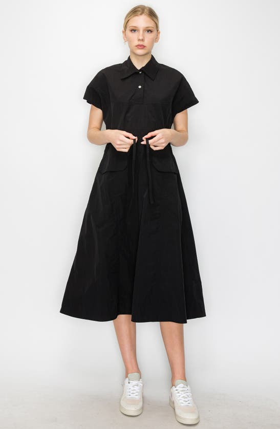 Shop Melloday Drawstring Waist Midi Shirtdress In Black