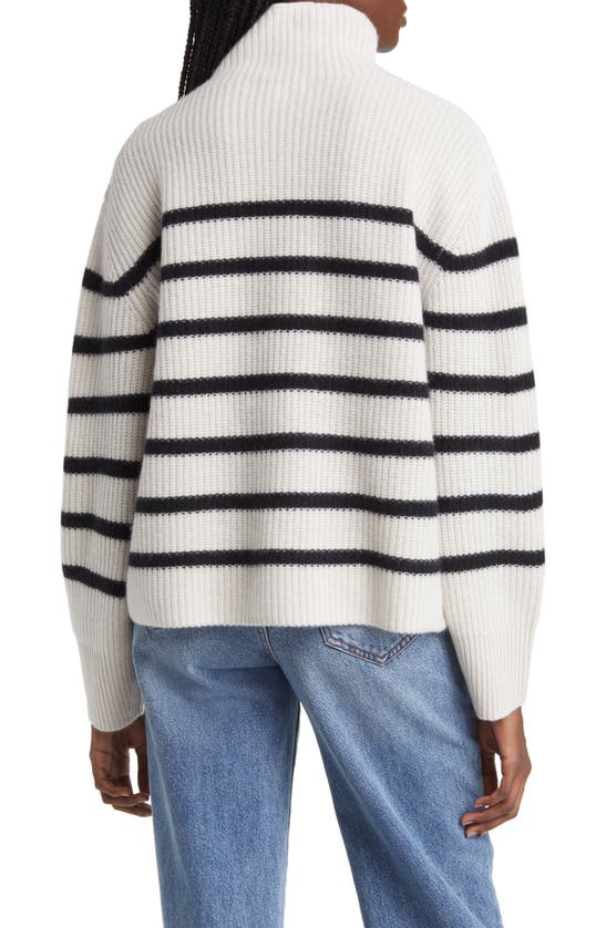 Nordstrom Stripe Cashmere Mock Neck Sweater In Ivory Sand- Black Stripe