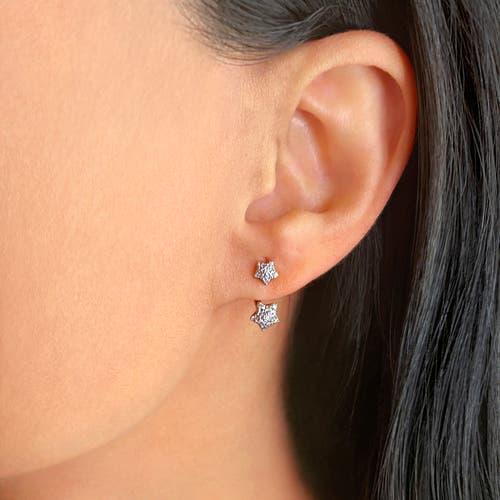 Luvmyjewelry Star Duo Sterling Silver Diamond Stud Earring In 14kt Gold Vermeil On Sterling