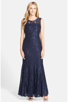 Alex Evenings Sequin Lace Trumpet Gown with Jacket (Regular & Petite ...