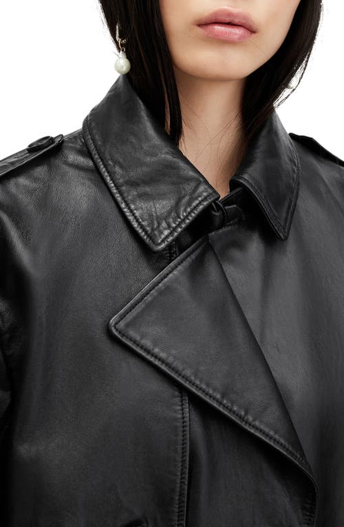 Shop Allsaints Hendry Leather Crop Trench Coat In Black