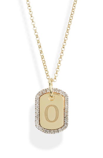 Meshmerise Diamond Initial Dog Tag Pendant Necklace In Gold
