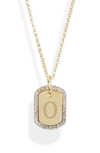 Meshmerise Diamond Initial Dog Tag Pendant Necklace In Yellow-o