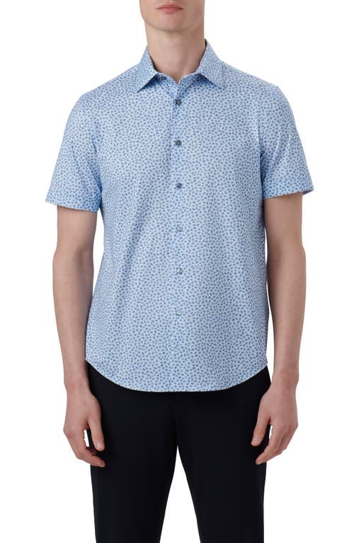Bugatchi Miles OoohCotton Print Short Sleeve Button-Up Shirt Air Blue at Nordstrom,