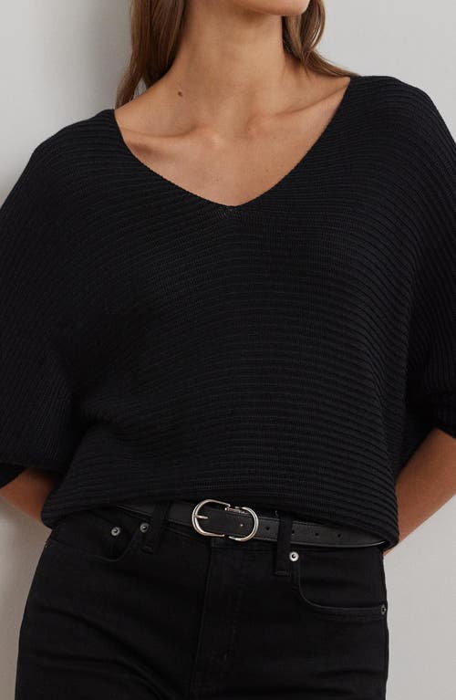 Shop Lauren Ralph Lauren Dolman Sleeve Cotton Blend Sweater In Black