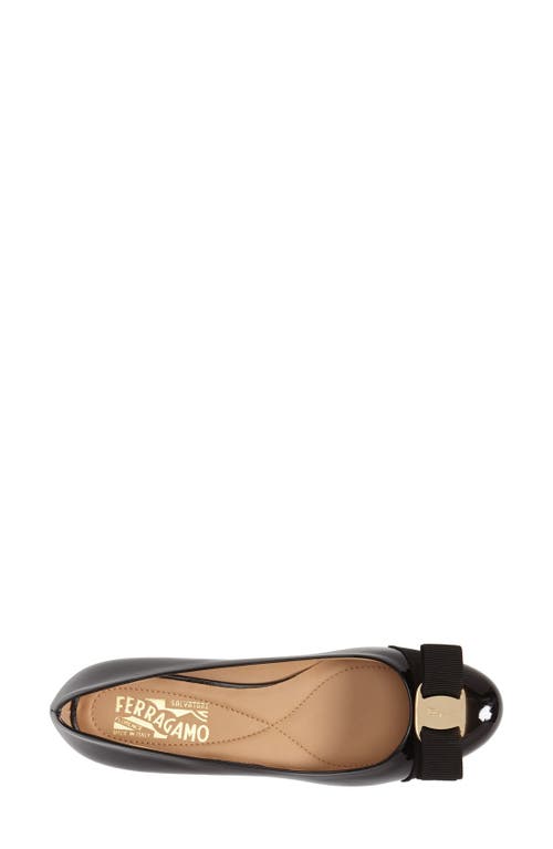 Shop Ferragamo Varina Leather Flat In Nero Patent/gold